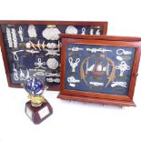 Various collectables, including 2 cabinets of sailor's knots, sunburst mirror, cantilever sewing box