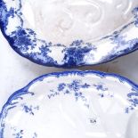 Blue and white transfer printed meat dishes with tree and drainer well, 49cm