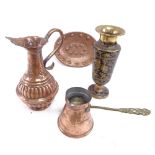 Various metalware, including German Arts and Crafts style Wall, copper vases, Art Nouveau brass