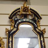 A modern lacquered and gilt-framed narrow wall mirror, overall height 107cm