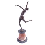 After Bruno Zach, Art Deco style polished bronze sculpture, dancing lady, signed with serial no.