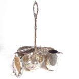 A silver plated 3-bottle decanter stand, toast racks, cigarette boxes, wine coasters etc