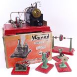 A Vintage Mamod twin cylinder superheated SE3 steam engine with original box, and 5 other Mamod