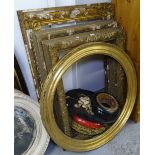 4 various Victorian giltwood and gesso picture frames, a circular giltwood frame, ebonised frames