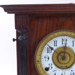 A 19th century oak-cased 8-day alarm mantel clock, by Fattorini & Sons of Bradford, case height 34cm