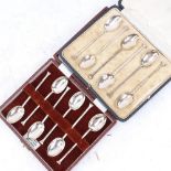 A cased set of 6 silver coffee spoons by Mappin & Webb, and another (2)