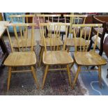 A set of 6 1960's century Ercol stick-back dining chairs, with elm seats