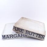 A pair of Victorian S Banfield white ceramic advertising butcher's/grocer's slab stands, including