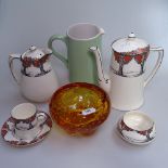 Crown Ducal Orange Tree pattern coffeeware, a jug, and a Whitefriars bowl