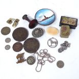 Various interesting collectables, including small Japanese Art Nouveau brass and copper pillbox,