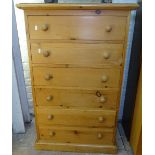 A narrow pine chest of 6 short drawers, W68cm