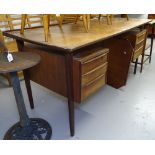 A mid-century teak desk, with 6 short fitted drawers, W154cm