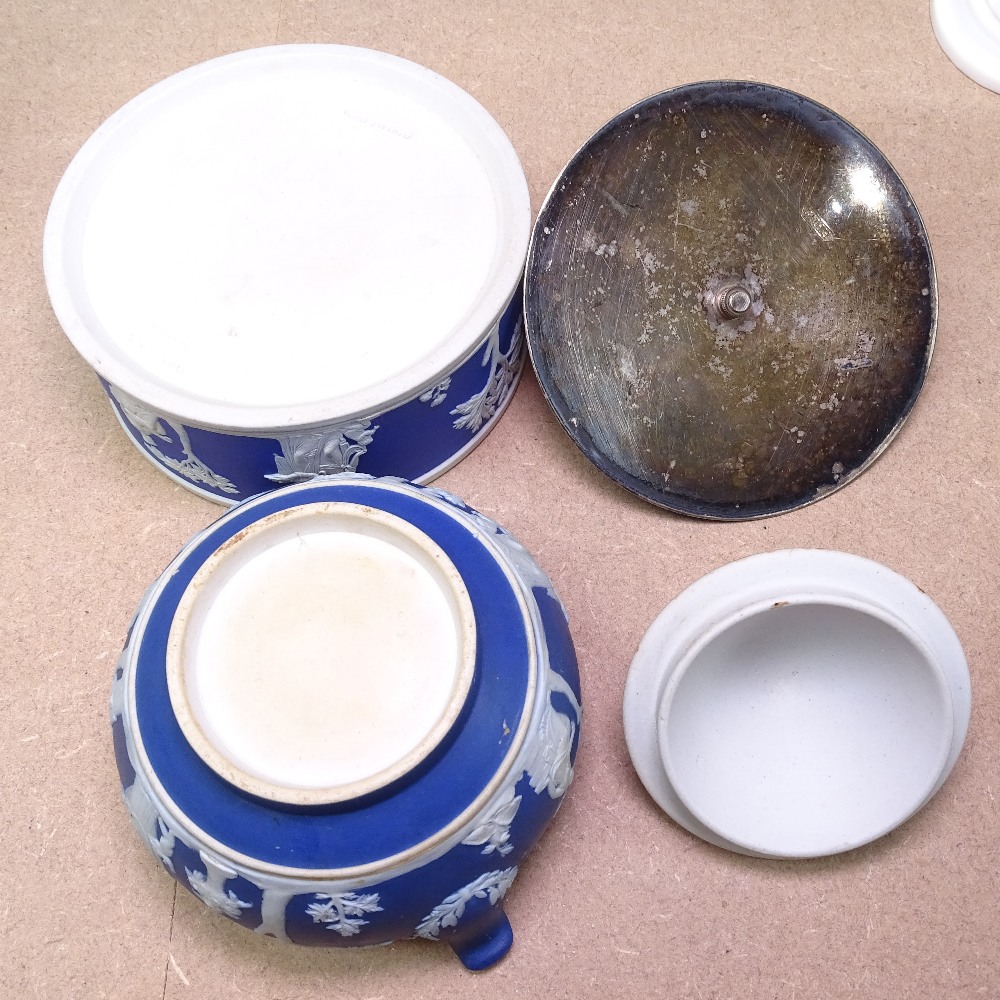 Wedgwood Jasperware jar and cover with plated mounts and swing handle, and 3 other Wedgwood - Image 2 of 3
