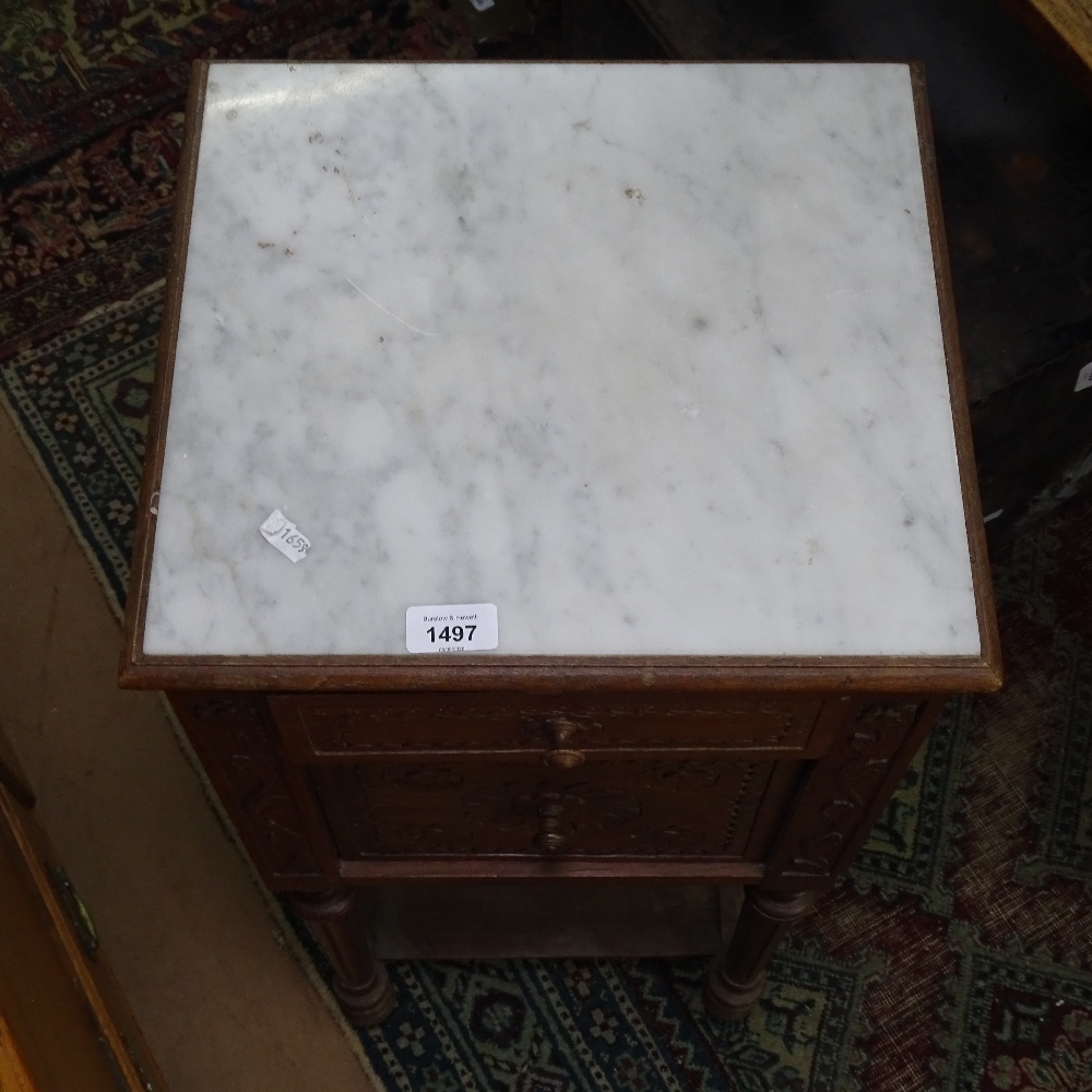 A French marble-top and chip carved pot cupboard, W37cm, H86cm - Image 2 of 2