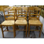A set of 6 modern beech and rush-seated kitchen chairs