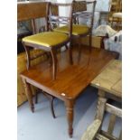 A rectangular stained pine and beech dining table, 150cm, together with a set of 4 reproduction