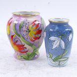 A Moorcroft enamel vase with floral design, height 7.5cm, boxed, and another