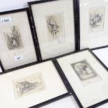 A set of 5 etchings by Arthur H Cherry, village street scenes, framed (5)