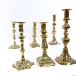 3 pairs of Antique brass candlesticks, largest height 27cm (3 pairs)