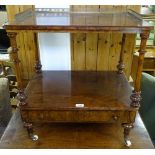 A Victorian satinwood-strung walnut 2-tier whatnot, with drawer fitted base and turned supports,