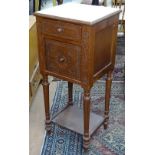 A French marble-top and chip carved pot cupboard, W37cm, H86cm