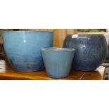 3 similar small turquoise glazed garden pots