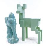 A Monika Mulder for Ikea aluminium pixel deer sculpture, and a Sylvac style ceramic elephant, deer