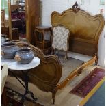 A French walnut 3-piece bedroom suite, comprising of a single mirror-door wardrobe, marble-top