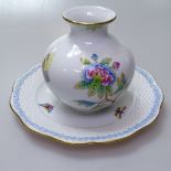 Herend porcelain vase with painted butterfly and floral decoration, height 11cm, and a Herend