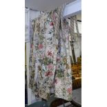 2 pairs of lined curtains with tie backs, floral decorated