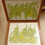 Pair of Indonesian Batik pictures, 45cm x 57cm, framed