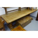 A large rectangular oak refectory table, on turned leg base, L260cm, D97cm, H75cm