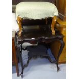 An Edwardian mahogany tea table, and an upholstered footstool