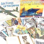 Various Vintage postcards, Aircraft Carrier and Boeing Fortress books