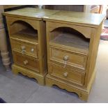 A pair of pine bedside chests, W38cm, and a narrow floor standing pine open bookcase, W46cm