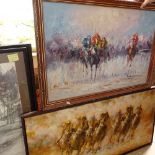 2 large modern impressionist oils on canvas, horse racing scenes (2)