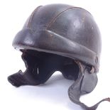 A Vintage French Sport brown leather cyclist's helmet, internal dimensions 19cm x 15cm