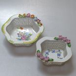 Herend porcelain dish of hexagonal form with applied flowers, 13.5cm across, and a smaller Herend