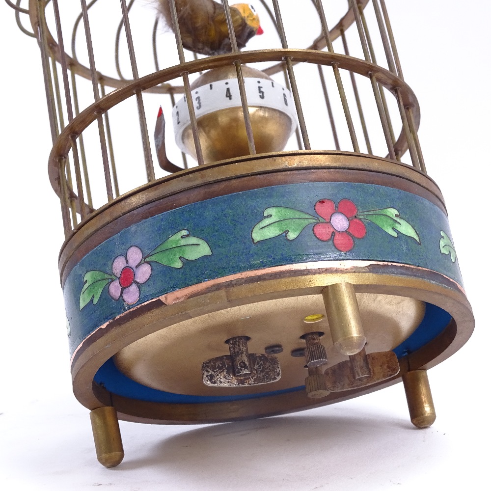 A modern clockwork bird-cage automaton clock, cloisonne enamelled copper waste, overall height 20cm - Image 2 of 2