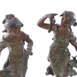 WITHDRAWN - After Auguste Moreau, a pair of Art Nouveau patinated spelter sculptures, Ruisseau and