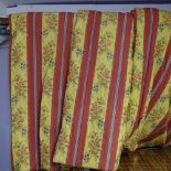 A pair of lined and interlined yellow and red floral decorated curtains, and a matching single