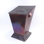 An Arts and Crafts Hilton Ware copper coal bin, tapered cuboid form with relief embossed floral