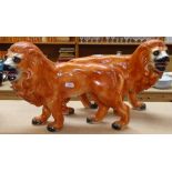 A pair of Edwardian Staffordshire Pottery lions, height 24.5cm