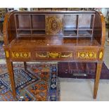 A reproduction walnut roll-top cylinder-front writing desk, with a drawer fitted interior, 3