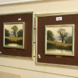 Michael Hill, pair of oils on board, countryside scenes, 17cm x 17cm, framed (2)