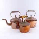 3 Victorian copper kettles, largest height 30cm (3)