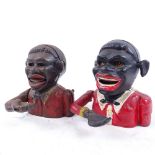2 Vintage painted cast-iron novelty money banks, including Little Joe example, largest height