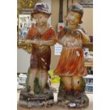 A pair of Vintage painted pottery children, 48cm