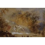 C Pearson, watercolour heightened with white, waterfall scene, 22cm x 33cm, framed