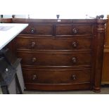 A 19th century mahogany bow-front Scottish chest of 2 short and 3 long drawers, with fluted